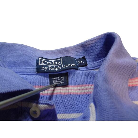 Y2K Polo Ralph Lauren Polo Shirt -Adult XL - Sky Blue Pink Small Pony Collared - Picture 4 of 10